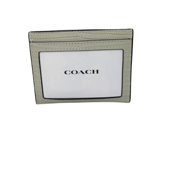 COACH CR844 Lizard-Embossed Leather Slim Id Card Case Silver/Pale Green NWT $128 - Picture 4 of 5